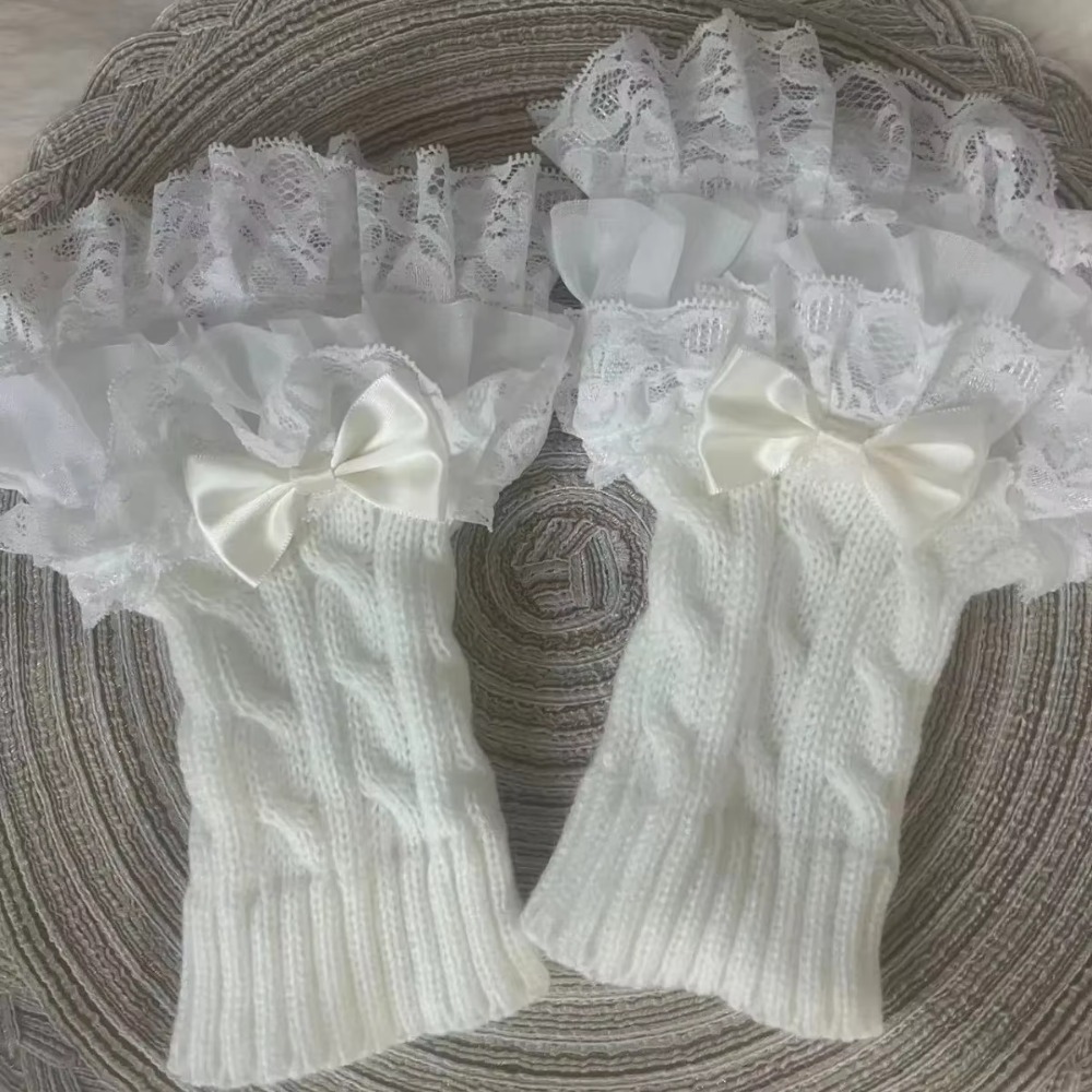 1 pair Lace Ruffle Hand Sleeve - Fingerless Glove Knit 评论和价格