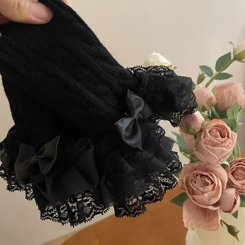 1 pair Lace Ruffle Hand Sleeve - Fingerless Glove Knit 评论和价格