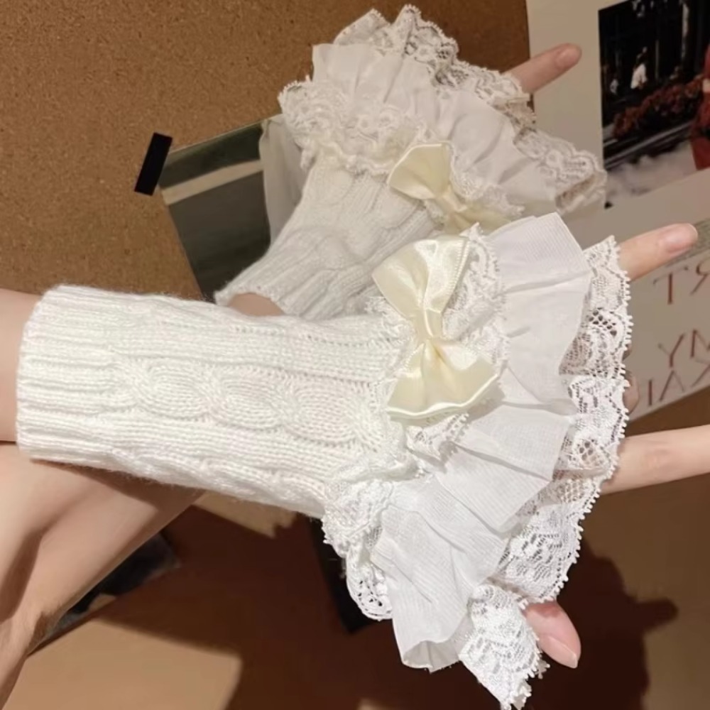 1 pair Lace Ruffle Hand Sleeve - Fingerless Glove Knit 评论和价格